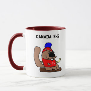 Hockey Beaver Cartoon in Red Maple Leaf Shirt Mug