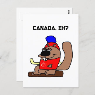 Hockey Beaver Cartoon in Red Maple Leaf Shirt Postcard