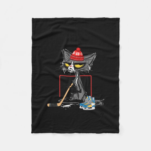 Hockey Because Murder Is Wrong Funny Cute Cat Hock Fleece Blanket (Front)