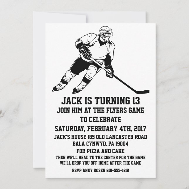 HOCKEY BIRTHDAY PARTY INVITATION (Front)