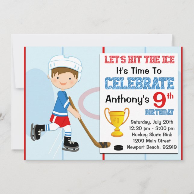 Hockey Birthday Party Invitation (Front)
