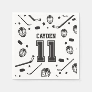 Hockey black and White 11th Birthday Napkin