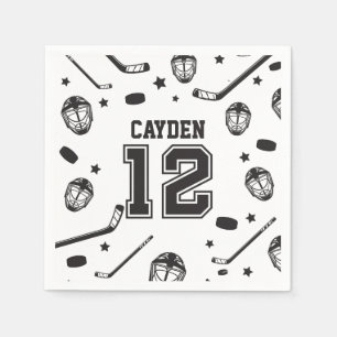 Hockey black and White 12th Birthday Napkin