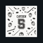 Hockey black and White 5th Birthday Napkin<br><div class="desc">Black and White Hockey 5th Birthday.</div>