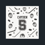 Hockey black and White 5th Birthday Napkin<br><div class="desc">Black and White Hockey 5th Birthday.</div>