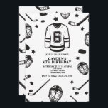 Hockey black and White 6th Birthday Invitation<br><div class="desc">Black and White Hockey 6th Birthday.</div>