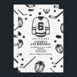 Hockey black and White 6th Birthday Invitation<br><div class="desc">Black and White Hockey 6th Birthday.</div>