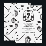 Hockey black and White 7th Birthday Invitation<br><div class="desc">Black and White Hockey 7th Birthday.</div>
