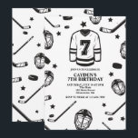 Hockey black and White 7th Birthday Invitation<br><div class="desc">Black and White Hockey 7th Birthday.</div>