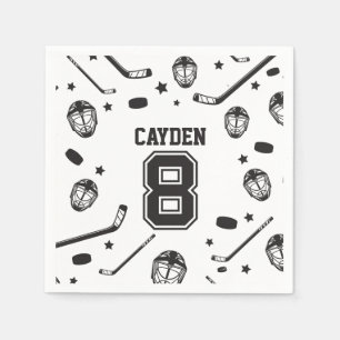Hockey black and White 8th Birthday Napkin