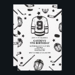 Hockey black and White 9th Birthday Invitation<br><div class="desc">Black and White Hockey 9th Birthday.</div>