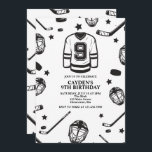 Hockey black and White 9th Birthday Invitation<br><div class="desc">Black and White Hockey 9th Birthday.</div>