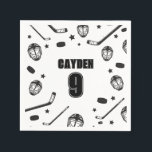 Hockey black and White Birthday Napkin<br><div class="desc">Black and White Hockey Birthday napkins. Jersey name and number.</div>