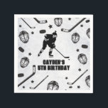 Hockey black and White Birthday Napkin<br><div class="desc">Black and White Hockey Birthday.</div>