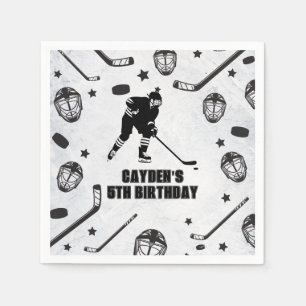 Hockey black and White Birthday Napkin