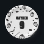 Hockey black and White Birthday Paper Plate<br><div class="desc">Black and White Hockey Birthday plates. Jersey.</div>