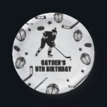 Hockey black and White Birthday Paper Plate<br><div class="desc">Black and White Hockey Birthday.</div>