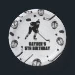Hockey black and White Birthday Paper Plate<br><div class="desc">Black and White Hockey Birthday.</div>
