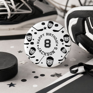Hockey black and White Themed Kids Birthday Party 1 Inch Round Button