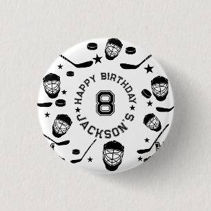 Hockey black and White Themed Kids Birthday Party 1 Inch Round Button