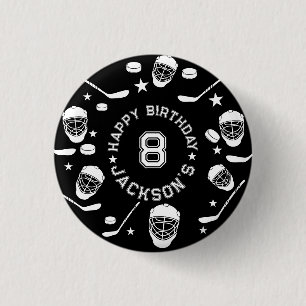 Hockey black and White Themed Kids Birthday Party 1 Inch Round Button