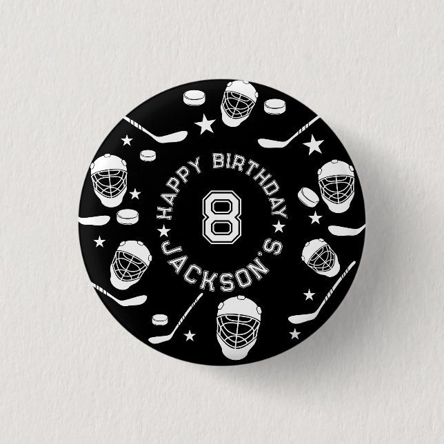 Hockey black and White Themed Kids Birthday Party 1 Inch Round Button (Front)