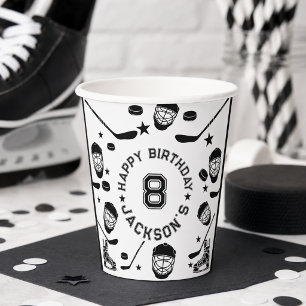 Hockey black and White Themed Kids Birthday Party Paper Cups
