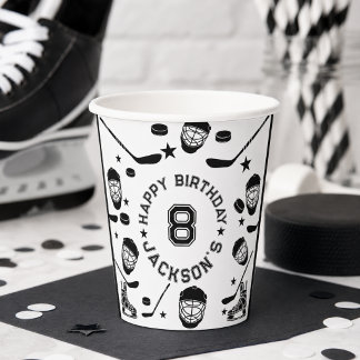 Hockey black and White Themed Kids Birthday Party Paper Cups