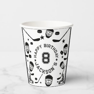 Hockey black and White Themed Kids Birthday Party Paper Cups