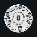 Hockey black and White Themed Kids Birthday Party Paper Plate<br><div class="desc">Gear up for your little hockey fan’s big day with these awesome black-and-white hockey-themed paper plates! Featuring a sleek design with bold hockey elements, these plates are perfect for serving up birthday treats while keeping the party mess-free. Whether it’s a slapshot of cake or a pass of snacks, these plates...</div>