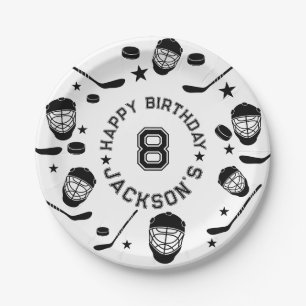 Hockey black and White Themed Kids Birthday Party Paper Plate