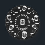 Hockey black and White Themed Kids Birthday Party Paper Plate<br><div class="desc">Gear up for your little hockey fan’s big day with these awesome black-and-white hockey-themed paper plates! Featuring a sleek design with bold hockey elements, these plates are perfect for serving up birthday treats while keeping the party mess-free. Whether it’s a slapshot of cake or a pass of snacks, these plates...</div>