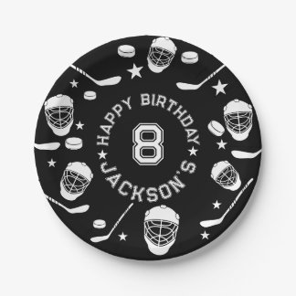Hockey black and White Themed Kids Birthday Party Paper Plate