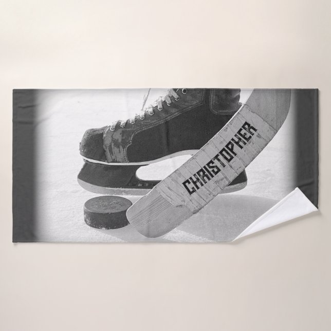 Hockey Black Skates Personalized Bath Towel (Bath Towel)
