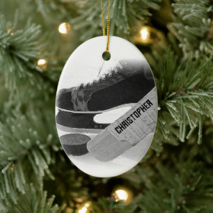 Hockey Black Skates Personalized Ceramic Ornament