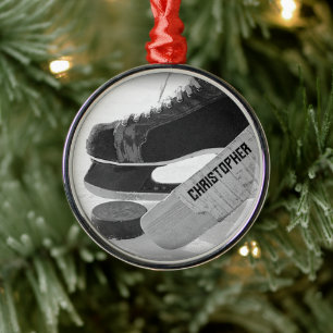 Hockey Black Skates Personalized Metal Ornament