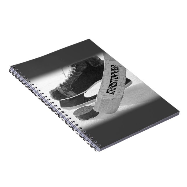 Hockey Black Skates Personalized Notebook (Right Side)
