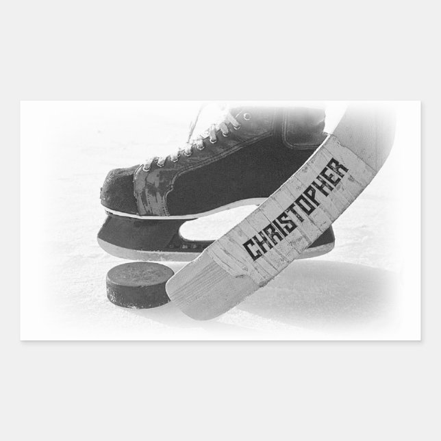 Hockey Black Skates Personalized Sticker (Front)