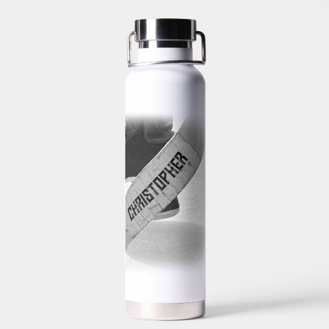 Hockey Black Skates Personalized Water Bottle (Back)