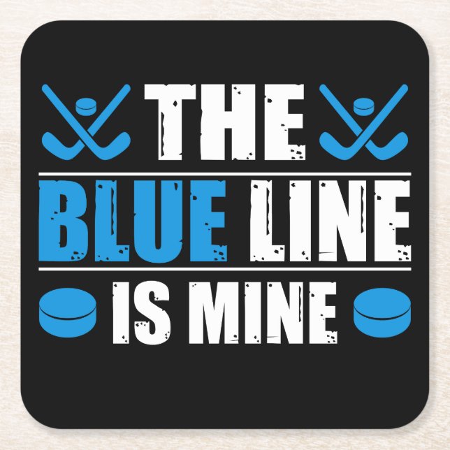 Hockey Blue Line Square Paper Coaster (Front)