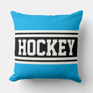 HOCKEY Bold Azure Blue Black White Racing Stripes Throw Pillow