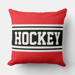 HOCKEY Bold Bright Red Black White Racing Stripes Throw Pillow