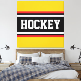 HOCKEY Bold Bright Yellow Red Black White Stripes Canvas Print