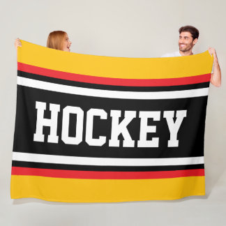 HOCKEY Bold Golden Orange Red Black White Stripes Fleece Blanket