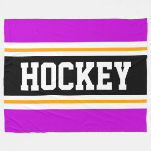 HOCKEY Bold Pink Black White Yellow Racing Stripes Fleece Blanket