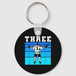 Hockey Boy 3rd Birthday Three Ice Hockey Birthday Keychain
