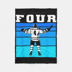 Hockey Boy 4th Birthday Four Ice Hockey Birthday P Fleece Blanket