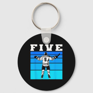 Hockey Boy 5th Birthday Five Ice Hockey Birthday P Keychain
