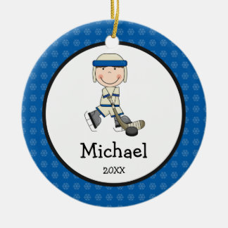 Hockey Boy Kids Personalized Christmas Ceramic Ornament