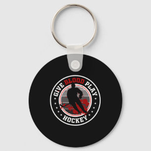 Hockey Boy Stuff Or Give Blood Play Hockey White Keychain